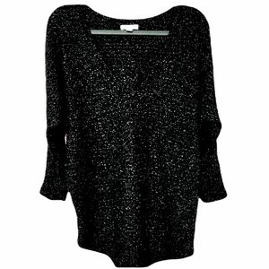 New York & Company Black with Silver V-Neck Sweater. Size: XL